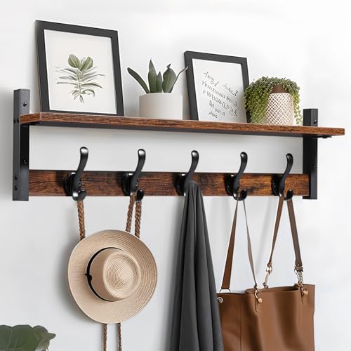 Rustic Wood Rack With Shelf and Hooks