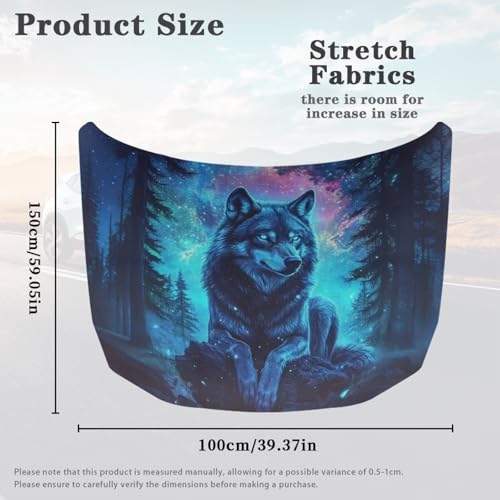 Image of Wolf Theme Car Hood Cover Protector for SUV Sedans Trucks, Elastic Polyester Waterproof Sun-Proof Auto Hood Flag Patriotic Decorative Car Accessories
