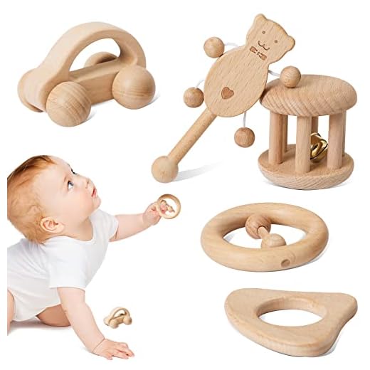 Promise Babe Puzzle Toys Montessori Rattle Set Infant Wooden Rattles Interesting Toy 5pc Nursing Wooden Baby Toys