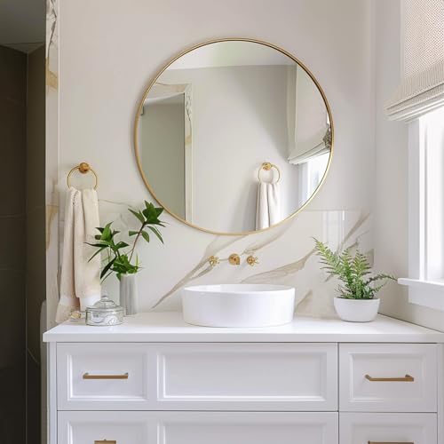 Image of Sunniry Gold Circle Mirror, Round Mirror 20 inch, Gold Mirror Metal Frame, Round Wall Mirrors for Bathroom, Bedroom, Living Room, Entryway.