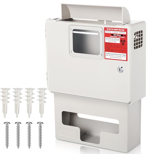 Geiserailie 1 Set Wall Mount Locking Cabinet with Glove Box for 5 Qt Sharps Container Sharps Box Not Included
