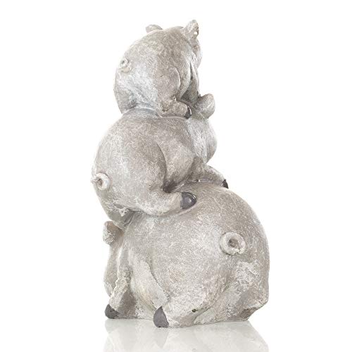 Statuette de jardin cochons en résine aspect pierre gris clair - 5