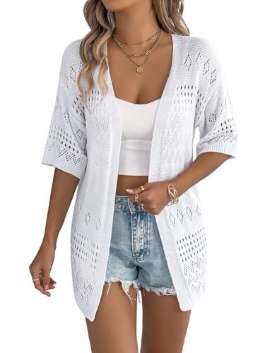 Image of Spicy Sandia Women's Loose Fit Short Sleeve Crochet Cardigan Sweaters for Summer