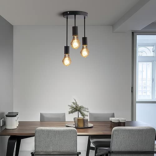 Mainen Ceiling Light,3-Light Black Vintage Metal Ceiling Light Fixture,E27 Industrial Chandelier,for Living Room Kitchen Dining Room Bar (Not Include Bulb) - Image 3