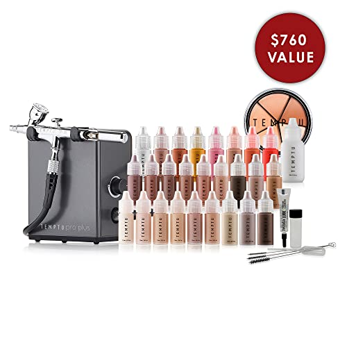 Temptu Pro Plus Deluxe Complete Airbrush Kit: Airbrush Makeup Set For Pros Includes Blushes, Highlighters, S/B Foundation, Contour & Bronzer Colors, And Concealer, Travel-Friendly #TOP4