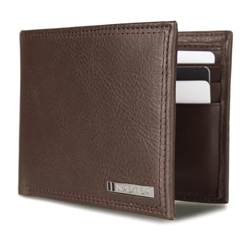 Image of Nautica Men's Bifold Leather Wallet | RFID Blocking | ID Window | Card Slots | Organization | Durable | Stylish