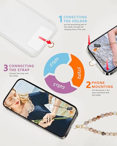 Image of Marble Beaded Phone Wrist Strap for Women, Detachable Design | 304 Steel Core, detachable phone wristlet with tether tab, keeps your phone secure for shopping, travel and daily use.