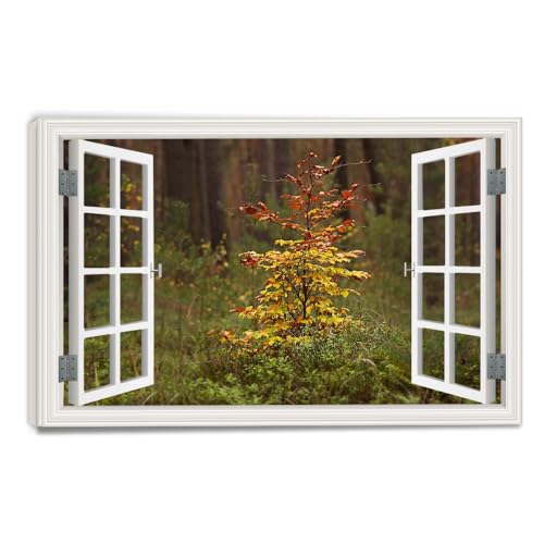 Tableau Paysage Fenêtre Trompe-l'Œil nature 60x90cm VHdfgTY