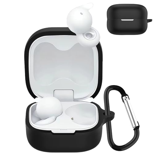 JXRICH For SONY linkbuds OPEN ケース ソニー linkbuds OPEN 用 カバー 落下防止 キズ防止 シリコンケース 装着充電可能 全面保護 カラビナ付き(ブラック)