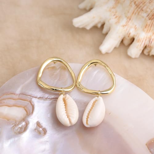 Image of Gold Starfish Mermaid Tail Dangle Drop Earrings for Women, Trendy Cute Pearl Fish Tail Shell Textured Hoop Dangling Earing Summer sea Beach Jewelry Gift.