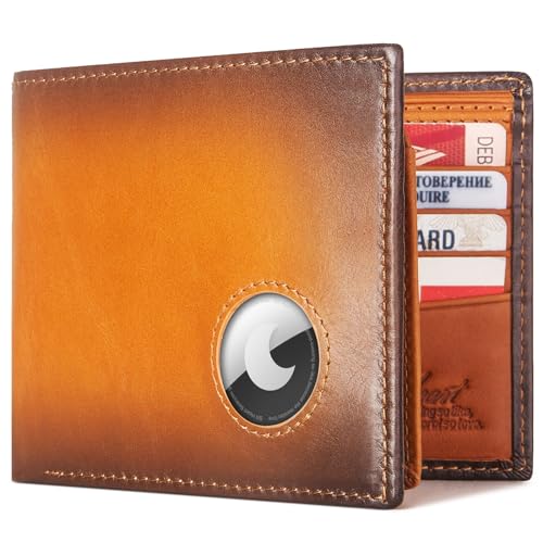 bill heart AirTag Wallet Men, Genuine Leather Bifold Wallet for Air Tag, RFID Blocking Wallets for Airtag Slot with Credit Card Holder - Main Image