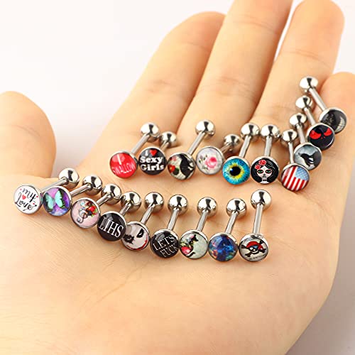 Lot Of Surgical Steel Metal Tongue Rings Barbells Tongue Piercing Bar Nasty Wordings Picture Logo Signs 14G - Length 5/8" Or 16Mm #TOP3