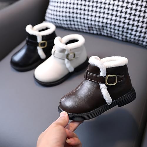 Boys Girls Winter Ankle Boots 𝐖aterproof Autumn Flat Bottom Buckle Non Slip Short Plush Slip on Shoes Outwear3