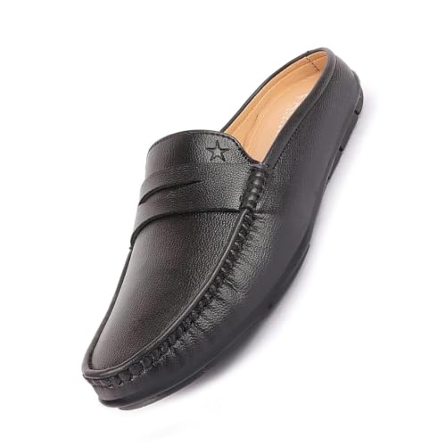 Image of FAUSTO Mens Formal Penny Loafer-Style Back Open Shoes | Casual Embossed Mule Design for Work, Party & Everyday Style | Soft Cushioned Insole