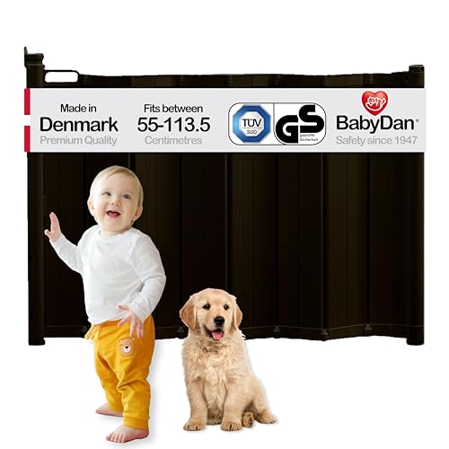 BabyDan Guard Me - Puerta de Escalera retráctil automática Extra Ancha, se Adapta a Aberturas de Entre 55 y 113.5 cm, Color Negro, Fabricada en Dinamarca, Puerta de Seguridad para bebés (Puerta para