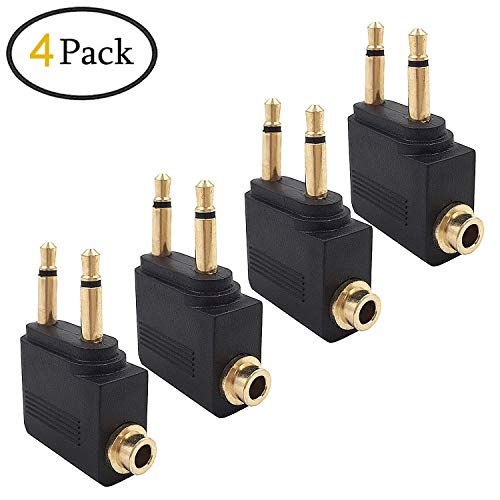 Valefod 4-Pack Airline Airplane Flight Adapters for Headphones, Golden Plated 3.5mm Jack