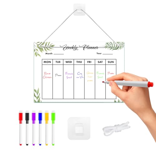 Planificateur Semainer Effaçable,Agenda Hebdomadaire à Suspendre, avec 6 Marqueurs, Transparent, 30 × 20 Cm, Adapté à Une Utilisation Au Bureau, à...