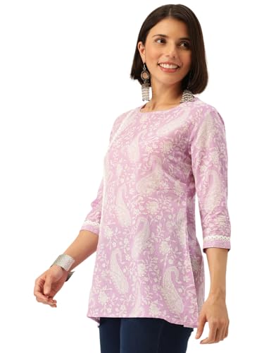 Image of FABRIC FITOOR Womens Floral Print Cotton A-Line Top (Blue)