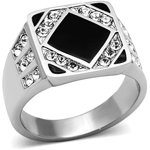 YourJewelleryBox BLACK WHITE MENS MANS SMART PAVE SET SIMULATED DIAMOND RING STEEL TK710PB Z Cover