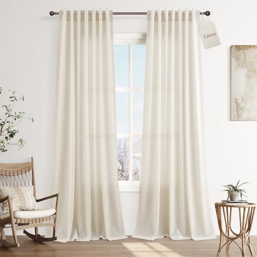 Joywell Linen Curtains 84 Inches Long for Living Room Beige Cream