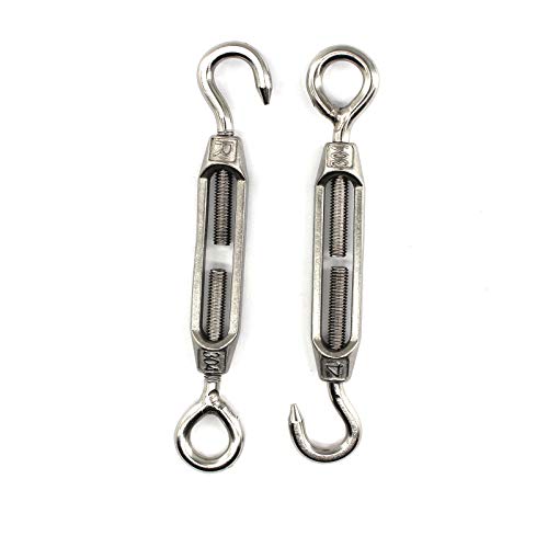 Turnbuckle wire tensioner Faspiroty M12 2 pack 304 stainless steel adjustable hook&eye set heavy duty