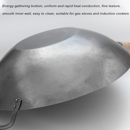 Wok de acero inoxidable 36 cm con mango de madera y acero miniatura 3