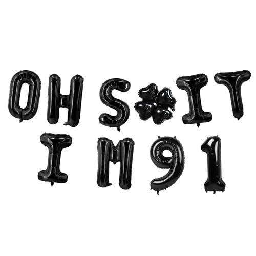 Image of Oh I'm 91! Latex Balloons 16 Inch Black Hallo Ninety One Cheers to 91 Years Old Theme Decor for Man Woman Happy 91st Birthday Party Photo Studio Prop Flag Decorations Favors Supplies