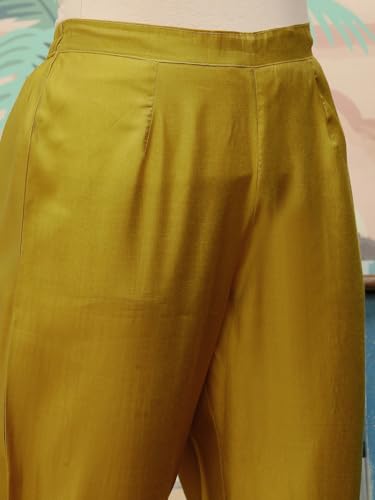 Image of ishin Yellow Floral Embroidered Thread Work Straight Kurta With Trousers & With Dupatta | Kurta set for women | Kurta with trousers and dupatta