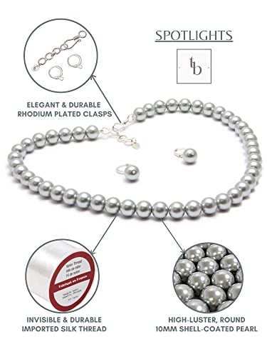 Taruna Biyani Silver Gray Imitation Pearl 10mm Bead Size Strand Necklace Mala Set for Women (PS106) - Image 3