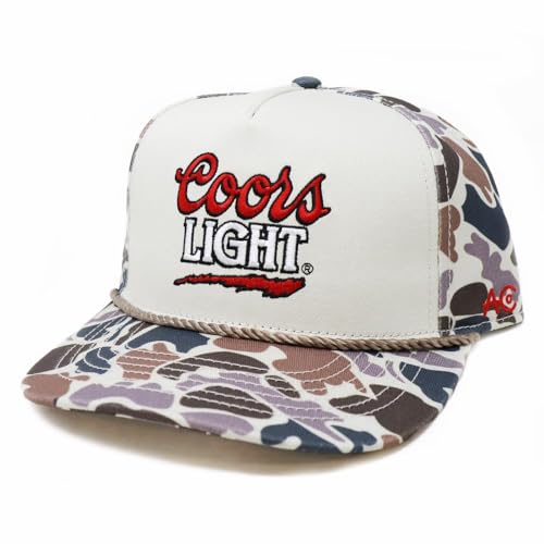 American Cattle Co. Coors Light Adjustable Snapback Rope Hat (US Alpha One Size White/Camo)