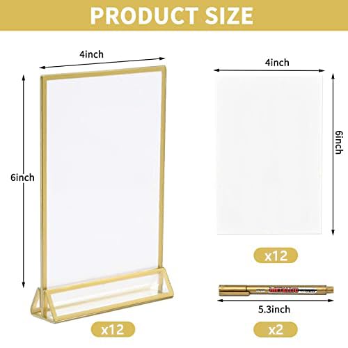 EHWINE Acryl-Schilderhalter 10,2x15,2 Cm – Goldener Rand, Schräge Rückseite, 12 Stück, Für Menüs & Flyer