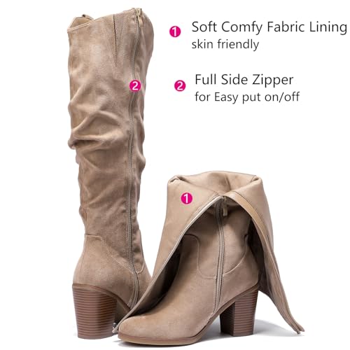 Luoika Women's Extra Wide Calf Cowboy Knee High Boots, Wide Width Cowgirl Slouchy Boots Chunky Pump Heel Plus Size Western Boots.3