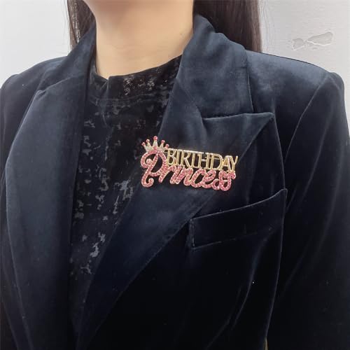 Image of Dainty Birthday Princess Brooch Lapel Pins for Women Girls Pink Rhinestone Crown Brooches Pin for Birthday Party Decorations Suit Dress Ceremony Clothes Accessories Fashion Jewelry Gifts Bff