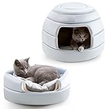 Made4Pets Cat Bed and House, 2-in-1 Foldable Cat Houses for Indoor Cats, Soft Velvet Cat Cave, Removable and Washable Cushion, Cat Condo for All-Season Comfort and Style