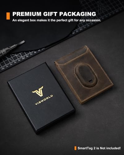 Image of Men's Wallet Compatible with Samsung Galaxy SmartTag 2, Bifold Full-Grain Leather Slim Smart Wallet with Tracker, Rfid Blocking, 11 Card Slots