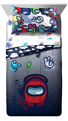 Image of Among Us Full Size Comforter Set 5 Piece Kids Video Game Bedding, Multi | Bed in a Bag, Comforter Sheets Pillowcases, Official Product, Soft Microfiber, Machine Washable, Easy Care, Kids Gift