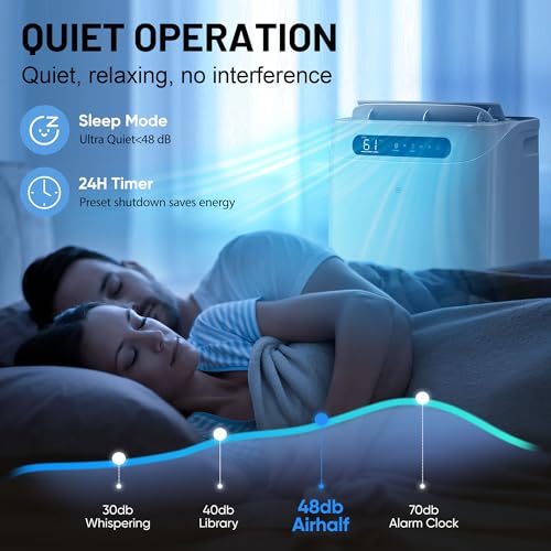 14000 BTU Portable Air Conditioners for Room up to 700 Sq. Ft, 3-IN-1 Portable AC Unit with Fan Dehumidifier, Drainage-free Cooling, 48 dB Quiet Sleep Mode, 24H Timer, Auto Swing, Windows Kit Included