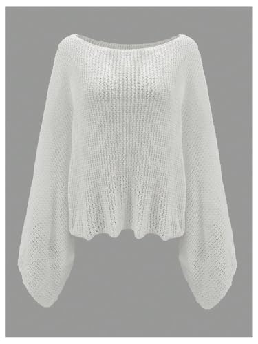 GORGLITTER Women's Sheer Knit Poncho Top Cold Shoulder Dolman Sleeve Crocheted Boho Sweater2
