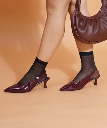 Image of JM LOOKS Sophisticated Pointed Toe Slingback Kitten Heels with Glossy Finish for Elegant Events and Work Wear