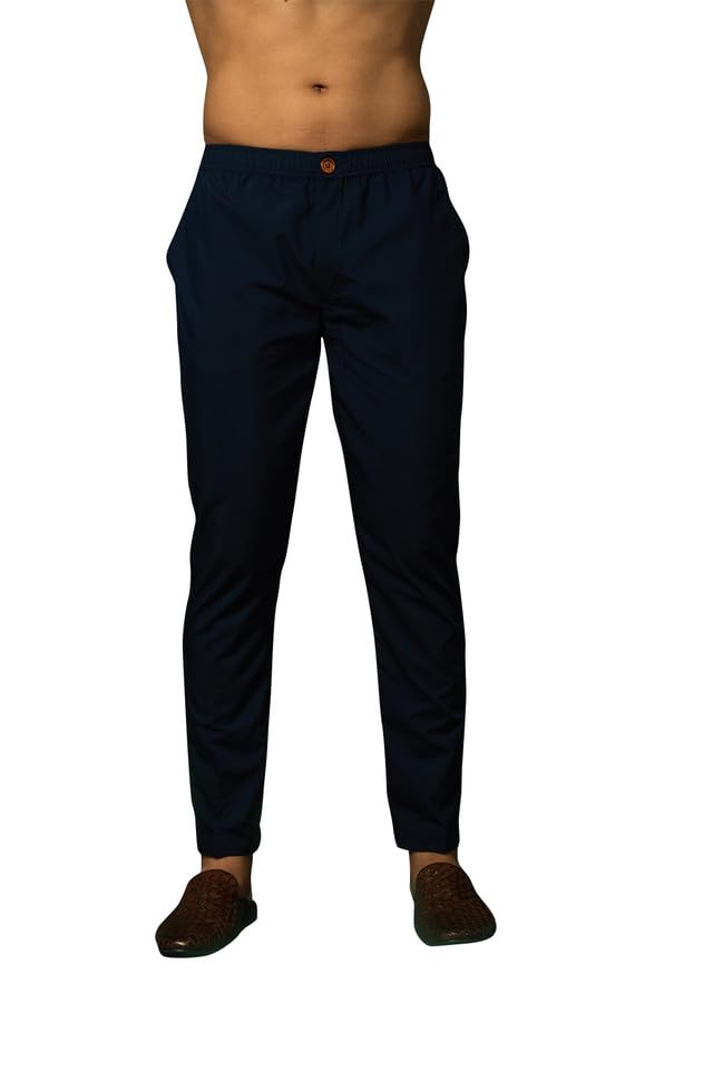 kisah Mens Trouser, Cotton Blend Solid Dyed Navy Blue Trouser Pant for Men-picture-29