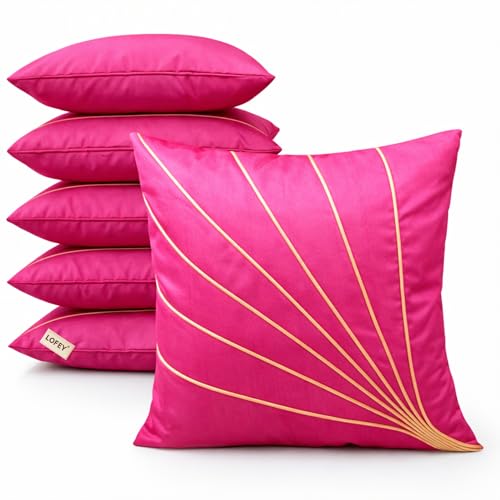 Image of LOFEY Dupion Silk Cushion Cover, 16 x 16 Inch (40 x 40 cm), Decorative Sofa Pillow Cover, Zipper Closure (2, Pink)