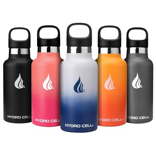 HYDRO CELL Stainless Steel Water Bottle w/Straw & Standard Mouth Lids - Keeps Liquids Hot or Cold with Double Wall Vacuum Insulated Sweat Proof Sport Design (Navy/White, 16oz)