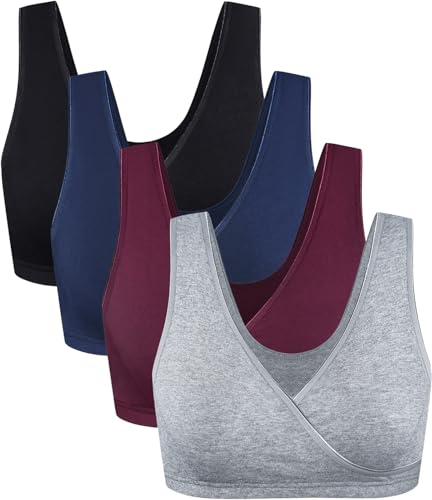 Image of CAKYE 4 Pack Nursing Bras for Breastfeeding Maternity Cotton Sleep Bralette