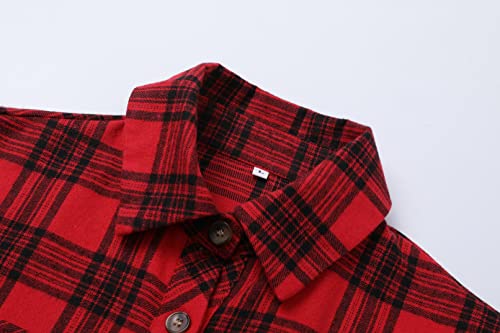 Girls Plaid Button Down Shirts Kids Girls Christmas Outfit Collared Blouses Western Shirts For Girls Camisas Para Niños Coffee Size 9-10 #TOP2