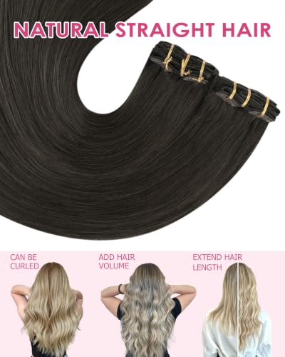 Image of YoungSee Hair Extensions Clip in Mocha Brown, Short Human Hair Clip-in Hair Extensions, 12 Inch 85G 7Pcs Natural Human Hair Clip in Extensions, Can Be Heat-styled Straight Hair