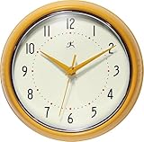 Infinity Instruments Retro 9 inch Silent Sweep Non-Ticking Mid Century Modern Kitchen Diner Wall Clock Quartz Movement Retro Wall Clock Decorative (Saffron Yellow)