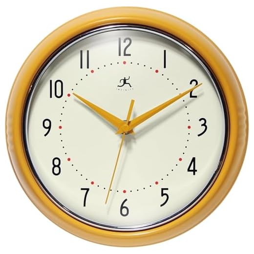 Infinity Instruments LTD. Retro 9 inch Silent Sweep Non-Ticking Mid Century Modern Kitchen Diner Wall Clock Quartz Movement Retro Wall Clock Decorative (Saffron Yellow)…