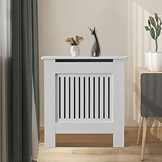 CLIPOP Radiator Cover White Modern Painted Vertical Slatted MDF Cabinet, Radiator Shelve Cabinet for Living Room Bedroom Furniture (Small)