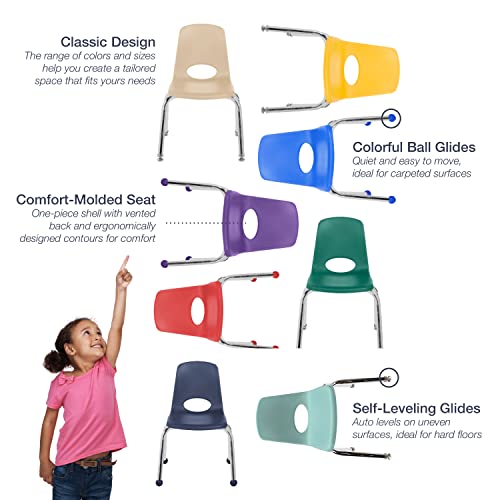 Factory Direct Partners 10383-Lg 16" School Stack Chair, Stacking Student Seat With Chromed Steel Legs And Nylon Swivel Glides For In-Home Learning Or Classroom (4-Pack), Blue #TOP7