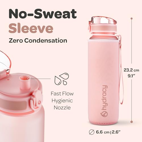 Image of Hydracy Water Bottle with Time Marker - Large 500 ml 17 Oz BPA Free Water Bottle - Leak Proof & No Sweat Gym Bottle with Fruit Infuser Strainer - Ideal for Fitness or Sports & Outdoors - Rose Gold